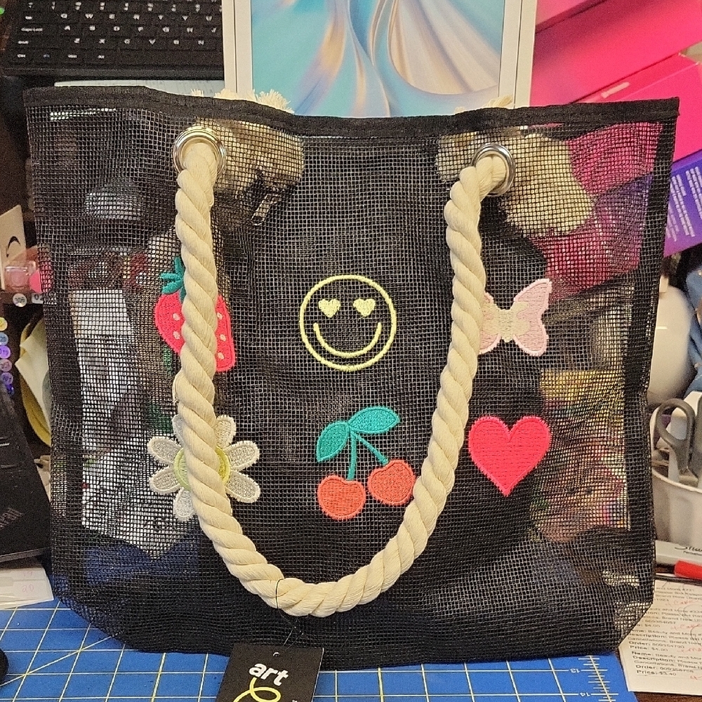 Art Class Black Mesh Tote Bag 11" x 11" x 3" NWT